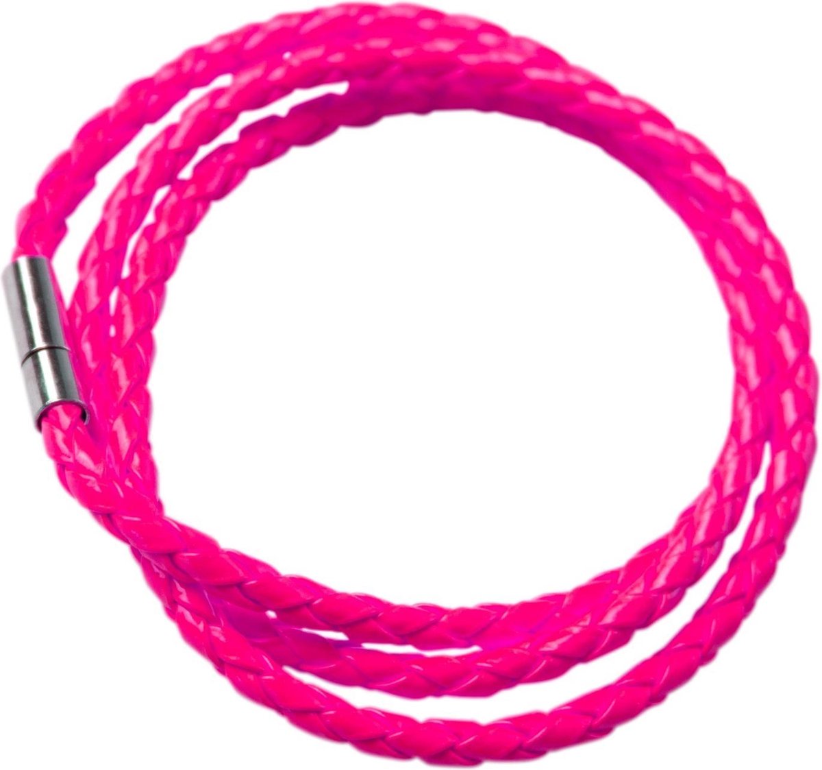 PARTYPRO - Fluo roze gevlochten armband voor volwassenen - Accessoires > Sieraden